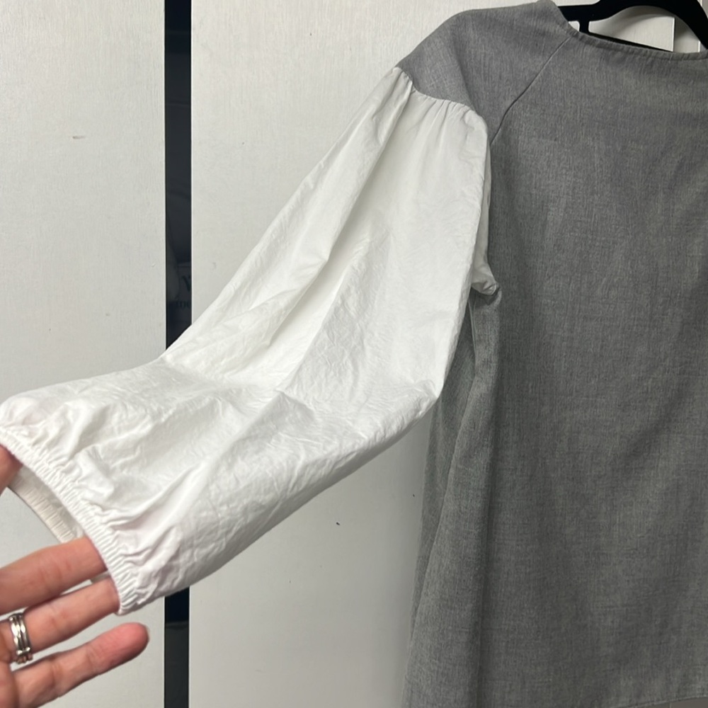 Zara Basic brand long sleeve shirt with soft gray body and white cotton sleeves - Picture 4 of 5